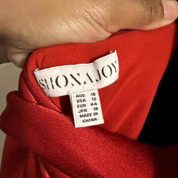 $340 Shona Joy High Neck Red Satin Tatum Cowl Drape Open Back Maxi Dress- US 12 - Picture 7 of 12